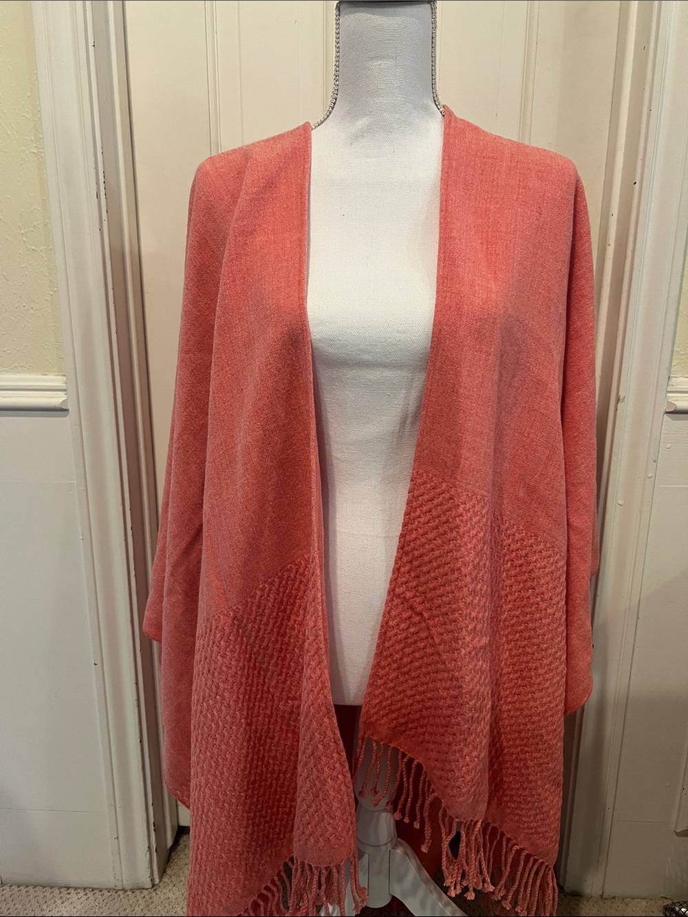 Soft Coral Wrap Shawl - Lightweight Fringe Scarf. Travel in Style this Fall.